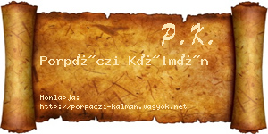 Porpáczi Kálmán névjegykártya